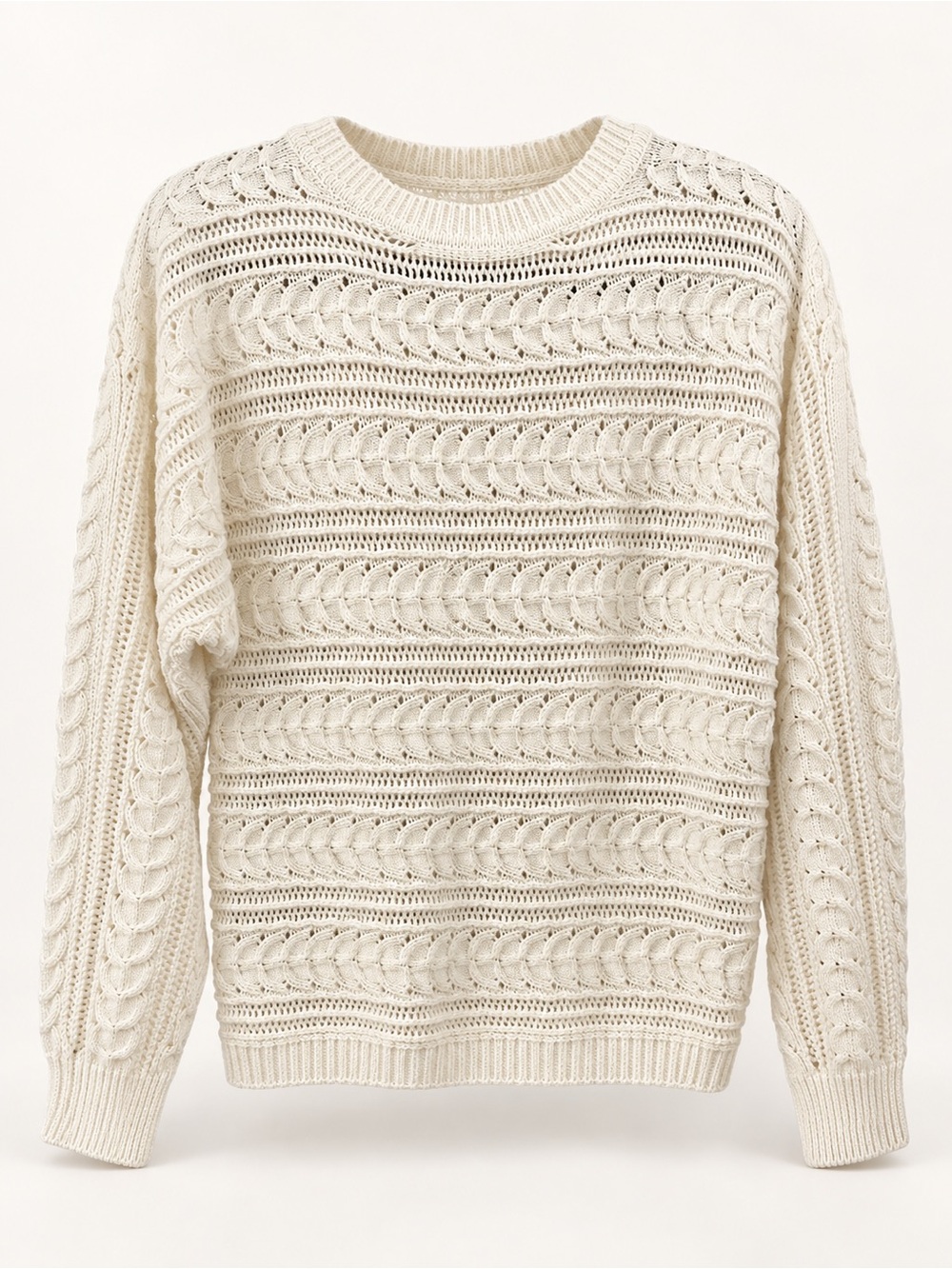 Cyrus Cream Cable-Knit Crewneck Sweater